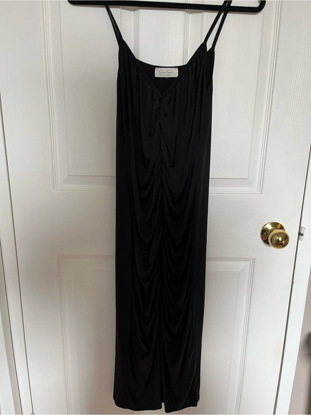 Jessica Simpson Black Ruched Maxi Dress with Spaghetti Straps